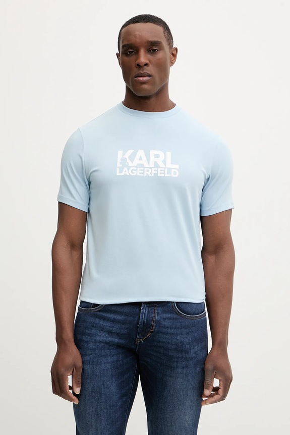 Karl Lagerfeld t-shirt bawełniany nadruk niebieski 561235.755780
