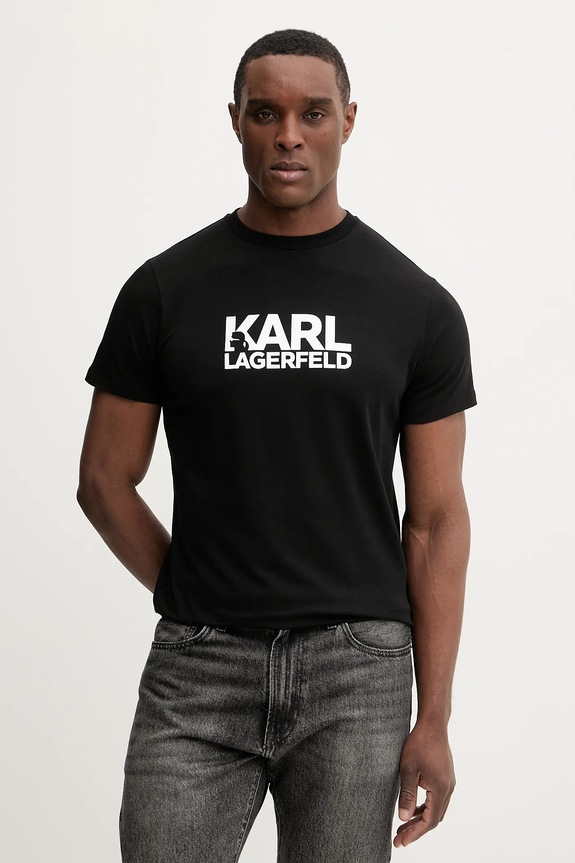 Karl Lagerfeld t-shirt bawełniany nadruk czarny 561235.755780