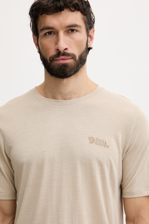 Fjallraven tricou pentru bărbați, cu amestec de lână Abisko Wool bej F86977