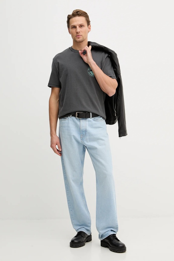 Памучна тениска Tommy Jeans DM0DM22309 сив SS26
