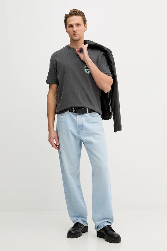 Памучна тениска Tommy Jeans DM0DM22309 сив SS26
