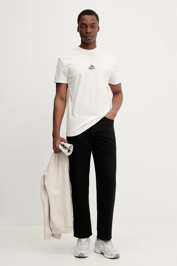 Bavlnené tričko Tommy Jeans DM0DM22311 béžová SS26