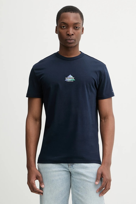 Bavlnené tričko Tommy Jeans nášivka tmavomodrá DM0DM22311