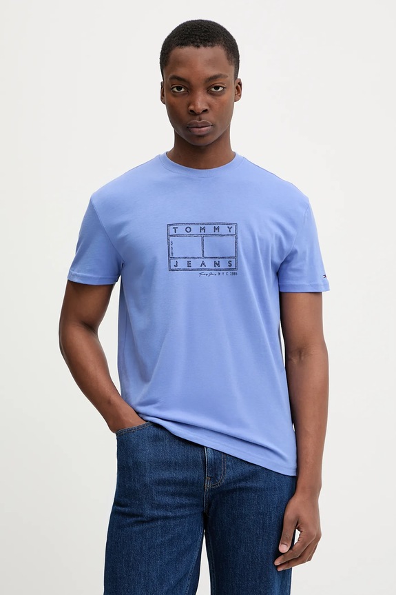 Bavlnené tričko Tommy Jeans regular fialová DM0DM22317