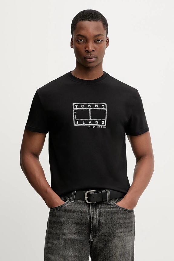 Tommy Jeans tricou din bumbac print negru DM0DM22317