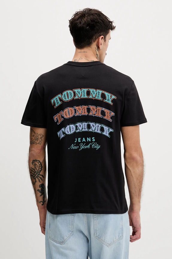 Tommy Jeans pamut póló pamut fekete DM0DM22318