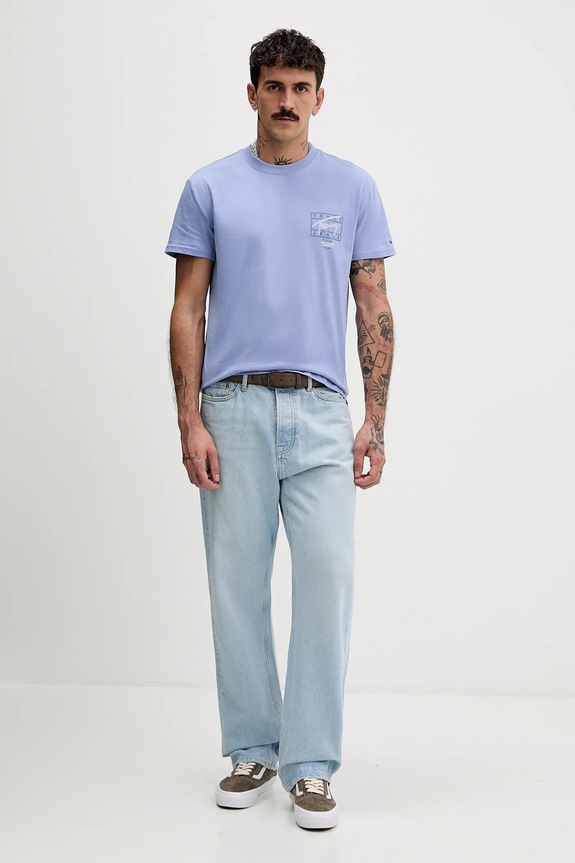 Βαμβακερό μπλουζάκι Tommy Jeans DM0DM22319 μπλε SS26