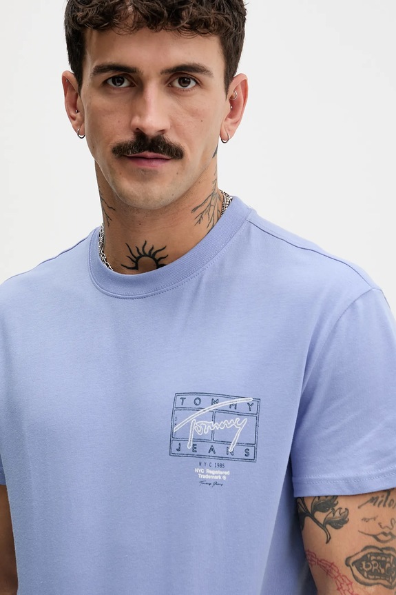 Βαμβακερό μπλουζάκι Tommy Jeans μπλε DM0DM22319