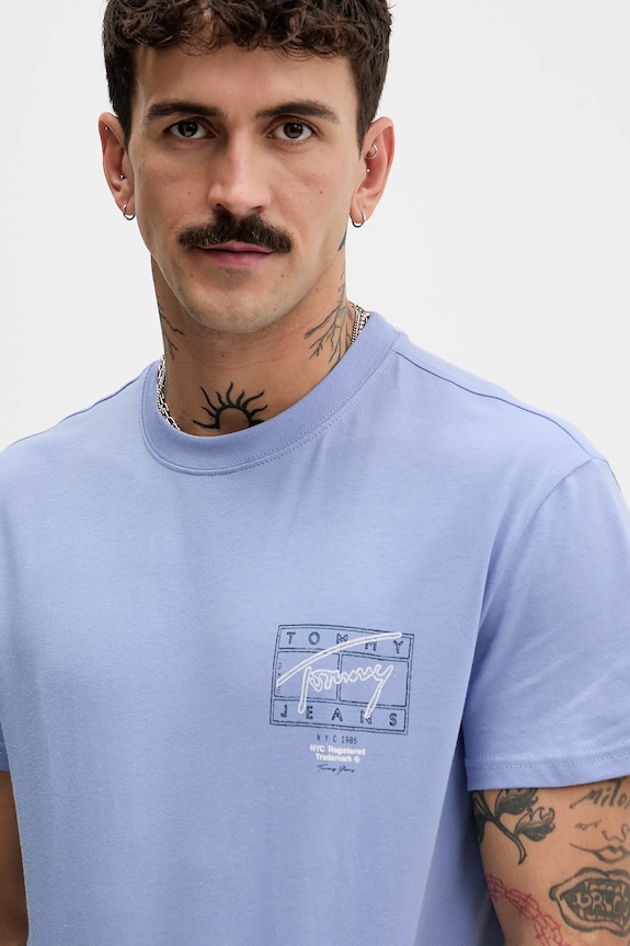 Βαμβακερό μπλουζάκι Tommy Jeans μπλε DM0DM22319