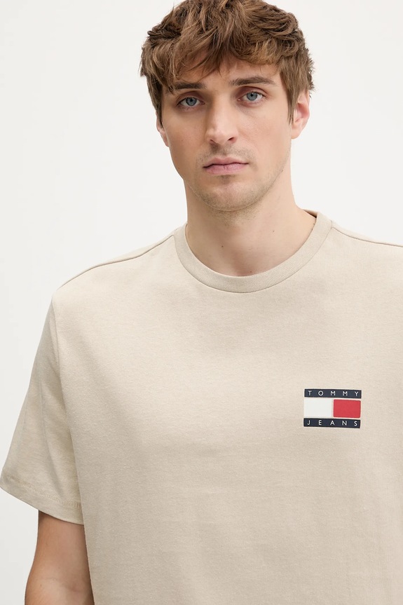 Tommy Jeans pamut póló bézs DM0DM22337
