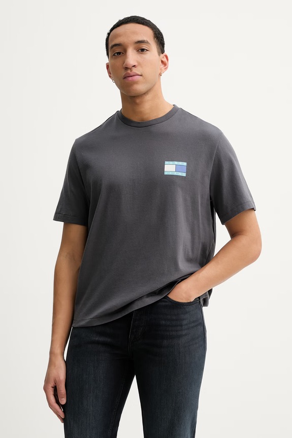 Bavlnené tričko Tommy Jeans relaxed sivá DM0DM22337