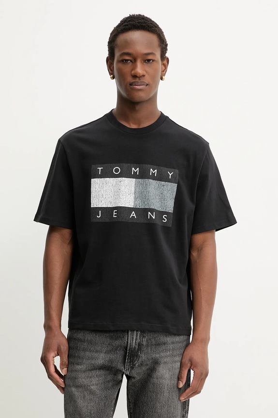 Pamučna majica Tommy Jeans pamuk crna DM0DM22463