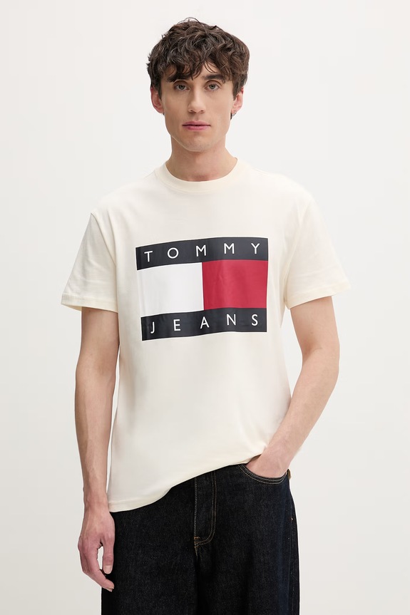 Tommy Jeans T-shirt męski bawełniany beżowy DM0DM22645