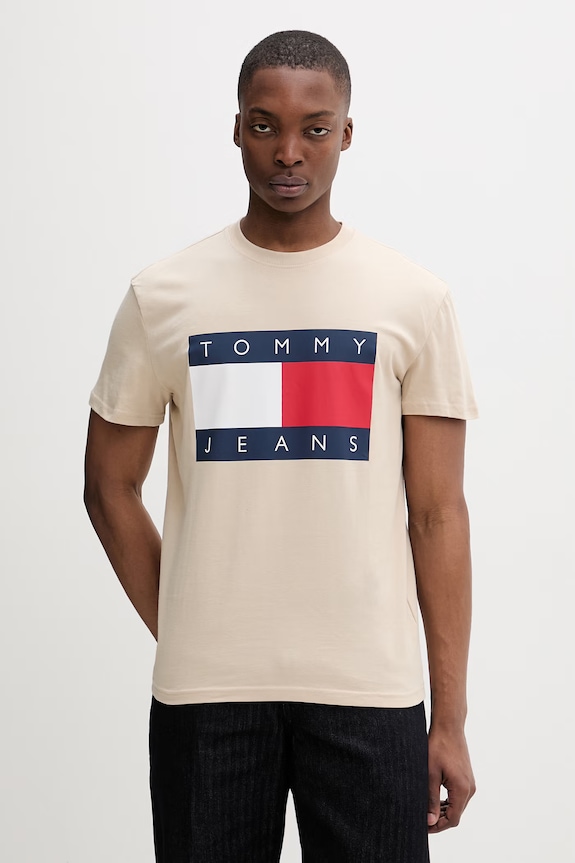 Tommy Jeans tričko pánske bavlnené béžová DM0DM22645