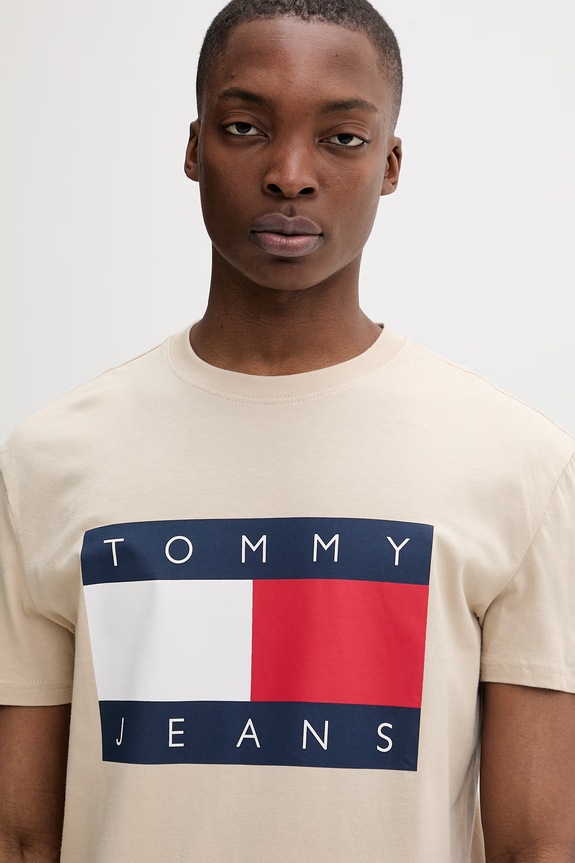 Tommy Jeans tričko pánske bavlnené béžová DM0DM22645