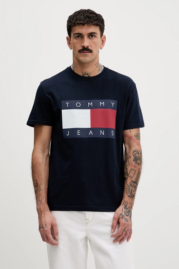 Tommy Jeans tričko pánske bavlnené potlač tmavomodrá DM0DM22645