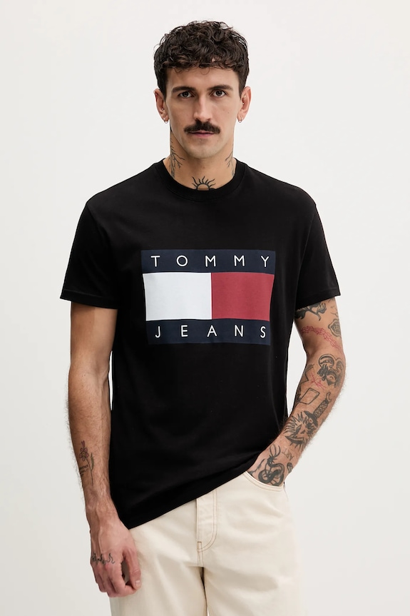 Tommy Jeans tričko pánske bavlnené potlač čierna DM0DM22645