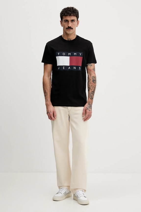 Tommy Jeans tričko pánske bavlnené DM0DM22645 čierna SS26