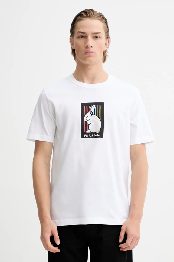 Bavlněné tričko PS Paul Smith potisk bílá M2R.011R.VP5620