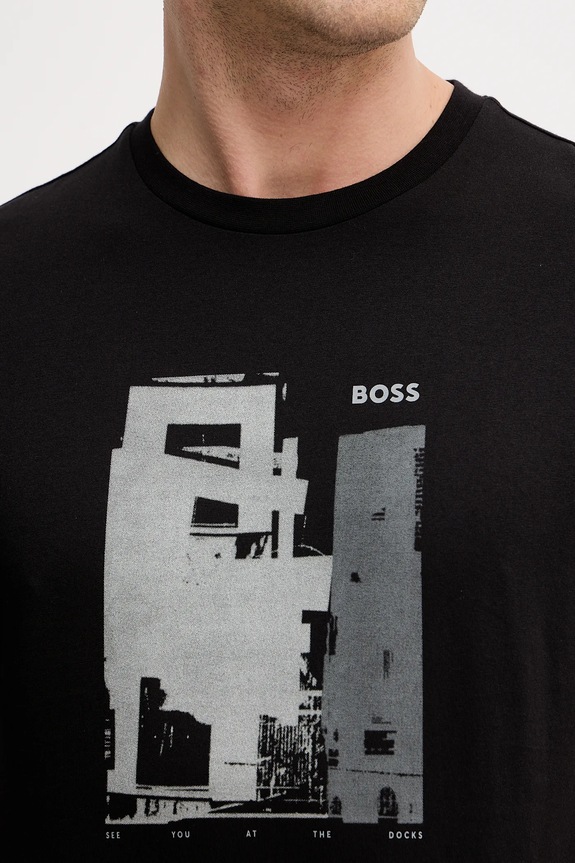 BOSS Orange pamut póló Te_Imprint 50556007 fekete