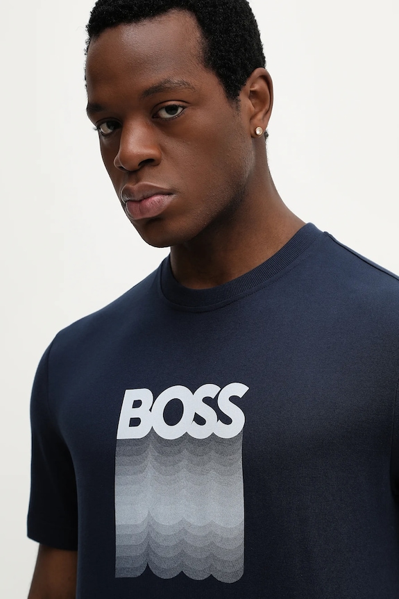 Βαμβακερό μπλουζάκι BOSS Orange Te_Insignia μπλε 50556009