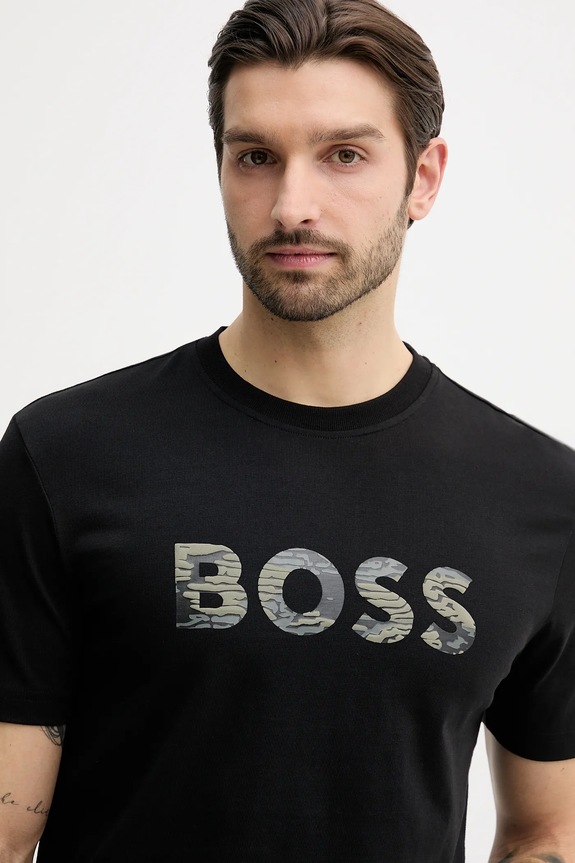 Βαμβακερό μπλουζάκι BOSS Orange Te_Insignia μαύρο 50556009