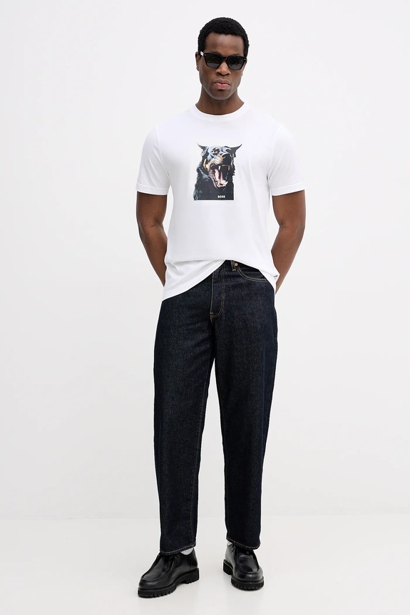 BOSS Orange tricou din bumbac Te_Dobermann 50558965 alb SS26