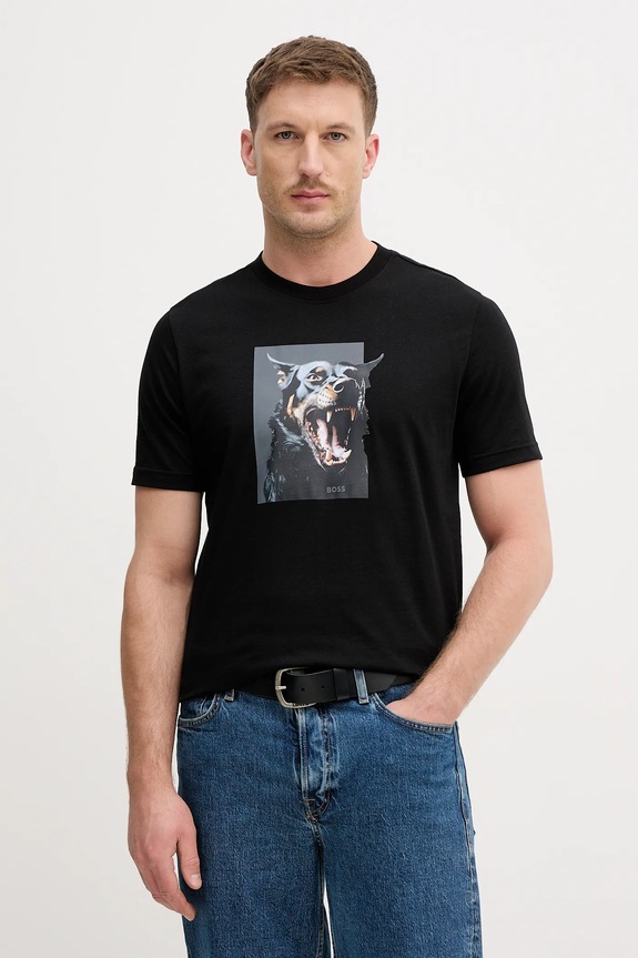 BOSS Orange t-shirt bawełniany Te_Dobermann nadruk czarny 50558965