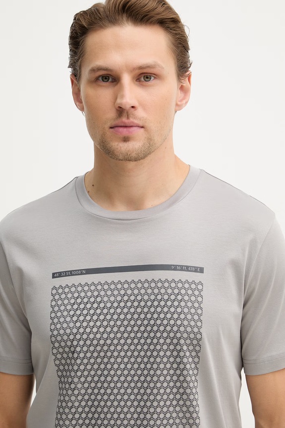 BOSS Green tricou din bumbac TS_Tour Print gri 50554333