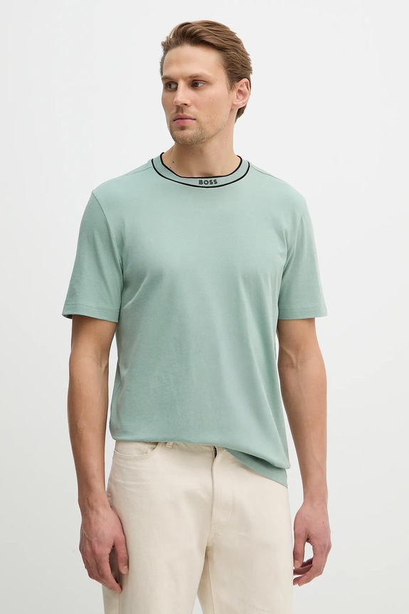 BOSS Green tricou din bumbac Tee 5 imprimeu turcoaz 50554862