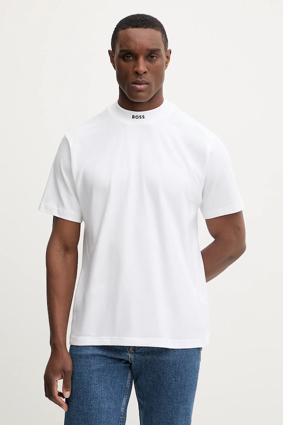 BOSS Green t-shirt Tee Collar z elastanem biały 50555527