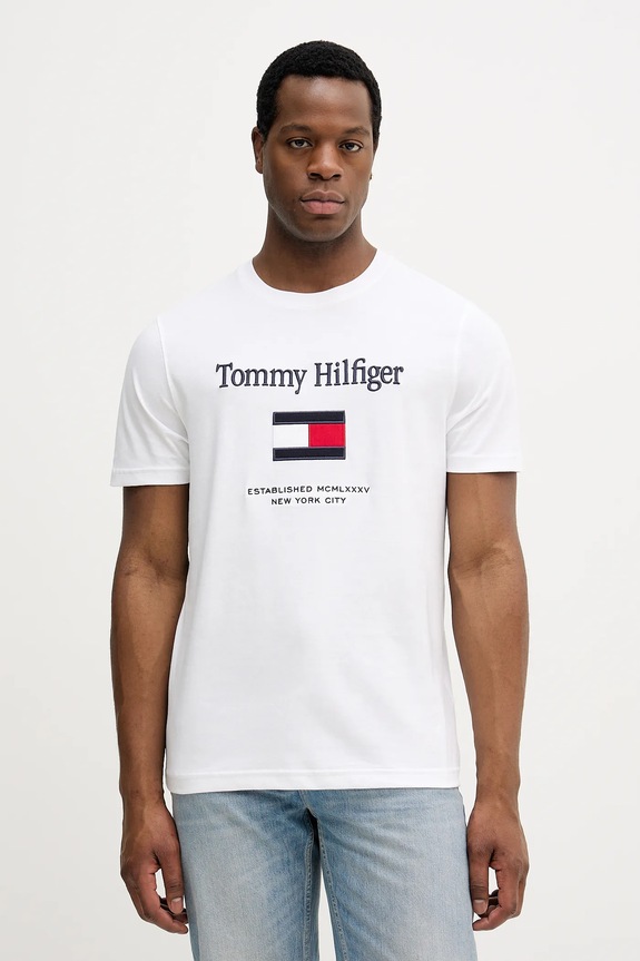 Βαμβακερό μπλουζάκι Tommy Hilfiger βαμβάκι λευκό MW0MW42736