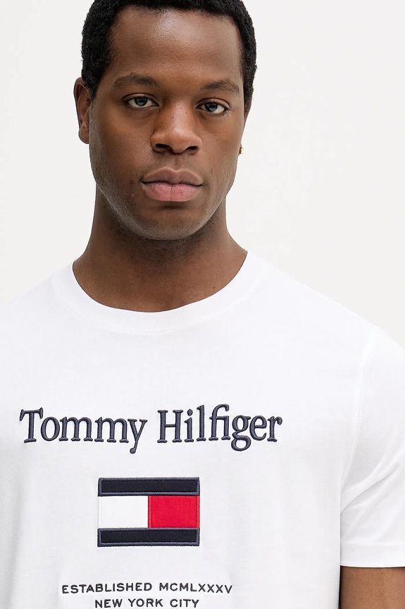 Βαμβακερό μπλουζάκι Tommy Hilfiger λευκό MW0MW42736
