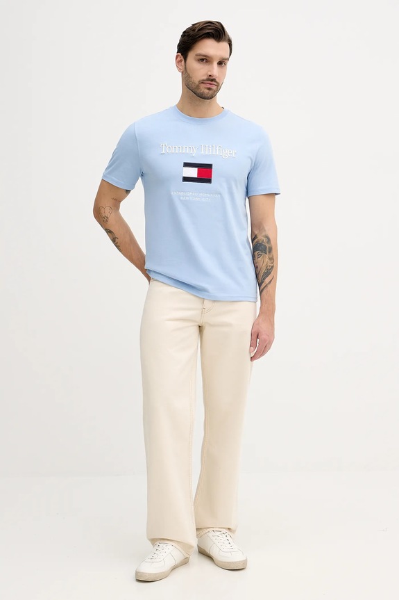 Βαμβακερό μπλουζάκι Tommy Hilfiger MW0MW42736 μπλε SS26