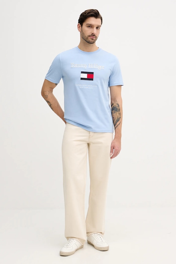 Βαμβακερό μπλουζάκι Tommy Hilfiger MW0MW42736 μπλε SS26