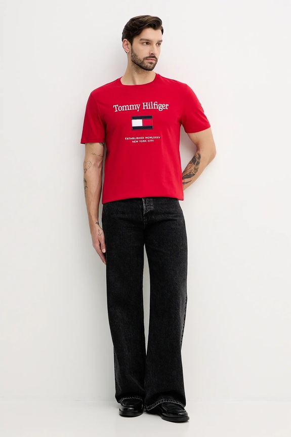 Памучна тениска Tommy Hilfiger MW0MW42736 червен SS26