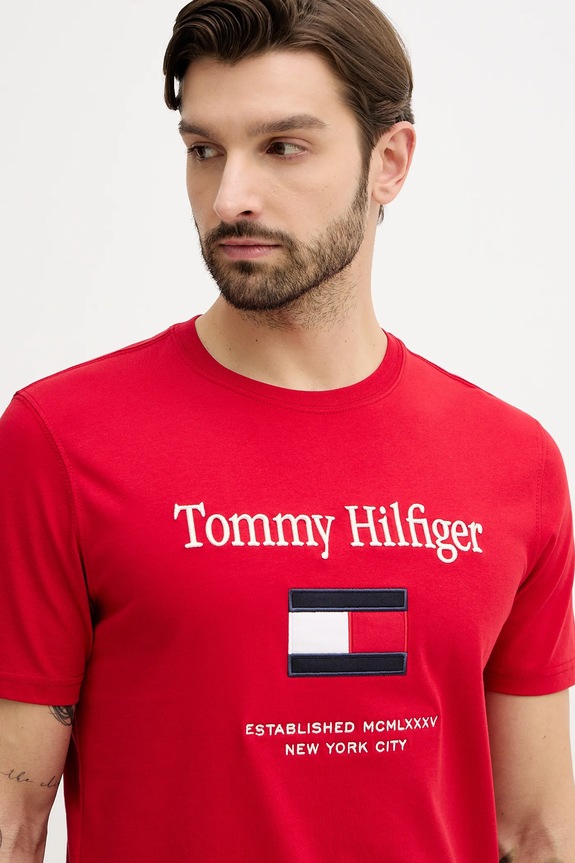 Памучна тениска Tommy Hilfiger червен MW0MW42736