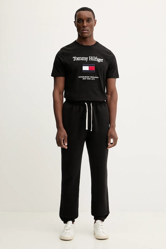 Βαμβακερό μπλουζάκι Tommy Hilfiger MW0MW42736 μαύρο SS26