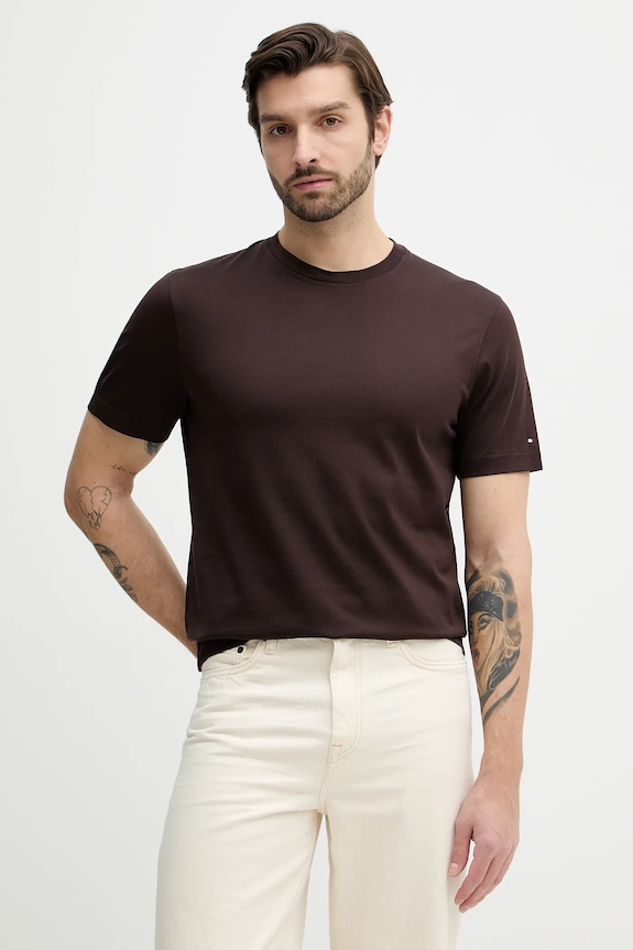Bavlnené tričko Tommy Hilfiger jednofarebný hnedá MW0MW41860