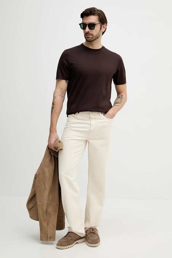 Bavlnené tričko Tommy Hilfiger MW0MW41860 hnedá SS26