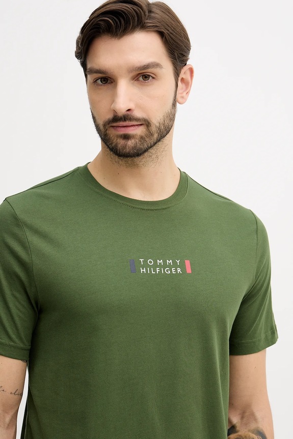 Bavlněné tričko Tommy Hilfiger zelená MW0MW41453