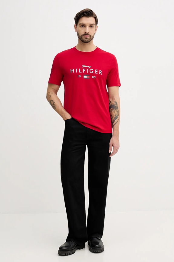 Βαμβακερό μπλουζάκι Tommy Hilfiger MW0MW41455 κόκκινο SS26