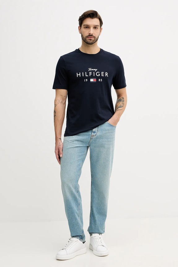 Tommy Hilfiger t-shirt bawełniany MW0MW41455 granatowy SS26