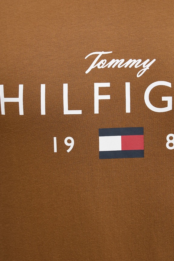 Βαμβακερό μπλουζάκι Tommy Hilfiger MW0MW41455 καφέ