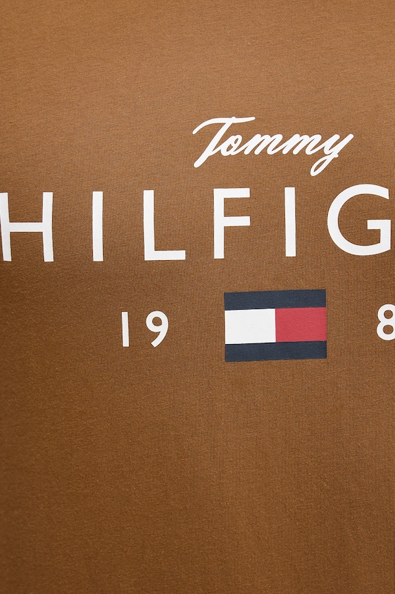 Βαμβακερό μπλουζάκι Tommy Hilfiger MW0MW41455 καφέ
