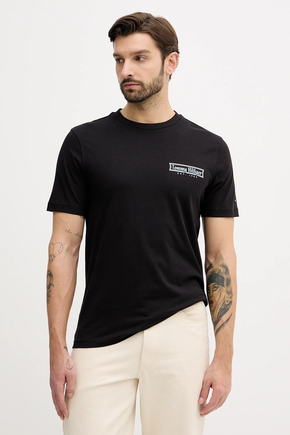 Ρούχα Βαμβακερό μπλουζάκι Tommy Hilfiger MW0MW41465 μαύρο