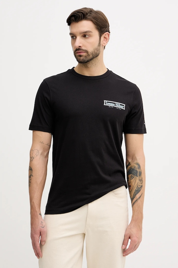 Ρούχα Βαμβακερό μπλουζάκι Tommy Hilfiger MW0MW41465 μαύρο