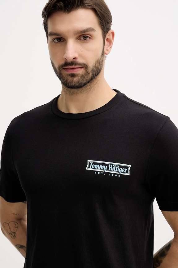 Βαμβακερό μπλουζάκι Tommy Hilfiger μαύρο MW0MW41465