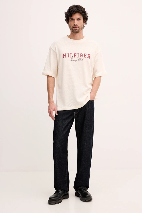 Tommy Hilfiger t-shirt bawełniany MW0MW41466 beżowy SS26