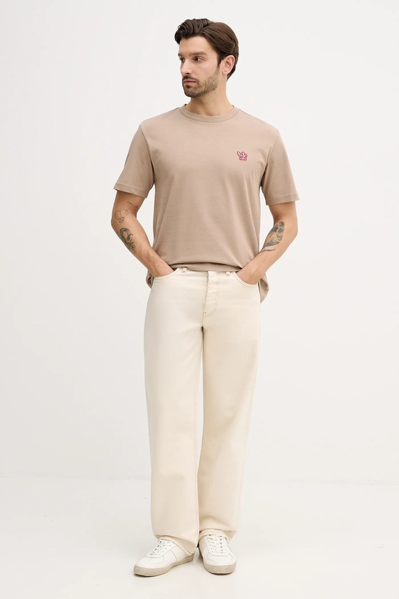 Памучна тениска Tommy Hilfiger MW0MW41468 бежов SS26